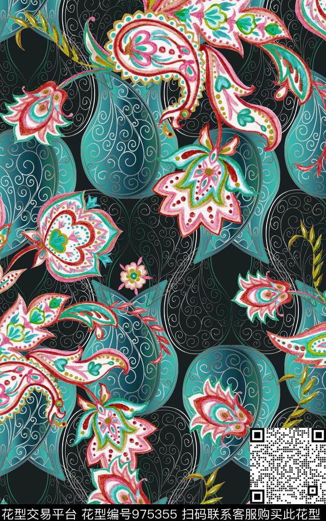 数码华亿平台民族风花卉数码印花华亿平台下载（图片编号: 975355） - 瓦栏（Walan）