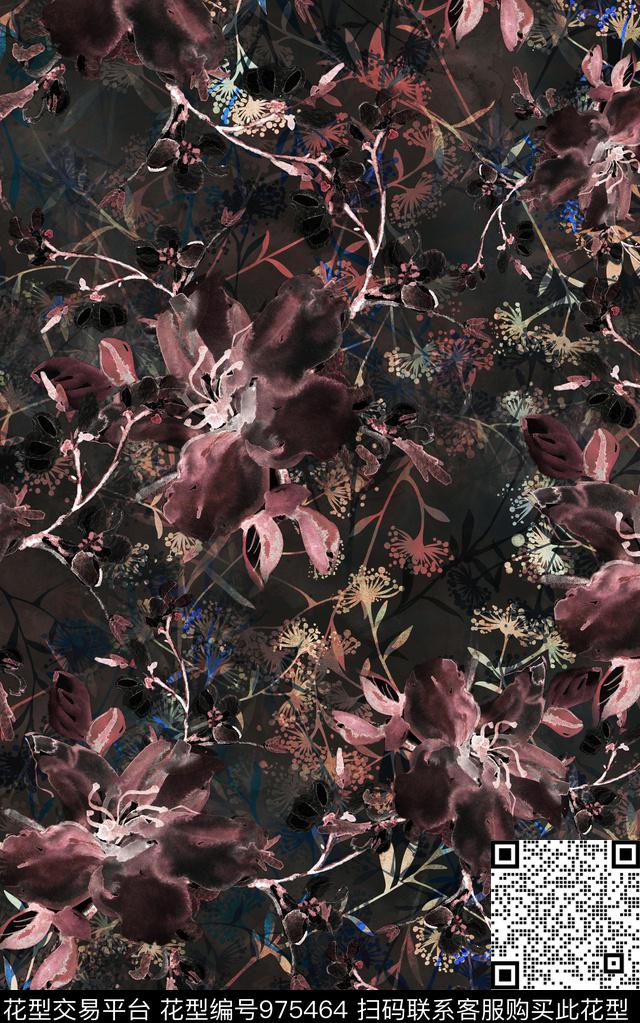 数码华亿平台抽象花卉数码印花华亿平台下载（图片编号: 975464） - 瓦栏（Walan）