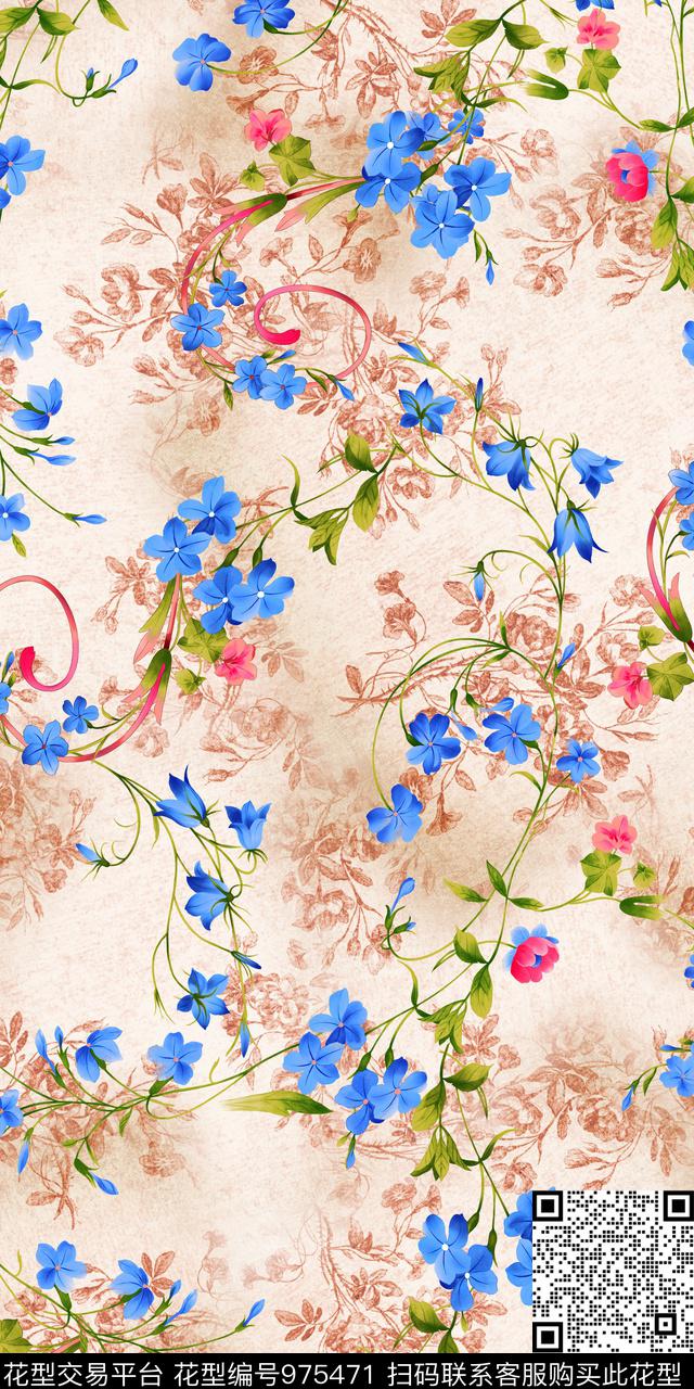 数码华亿平台水彩花卉手绘花卉数码印花华亿平台下载（图片编号: 975471） - 瓦栏（Walan）