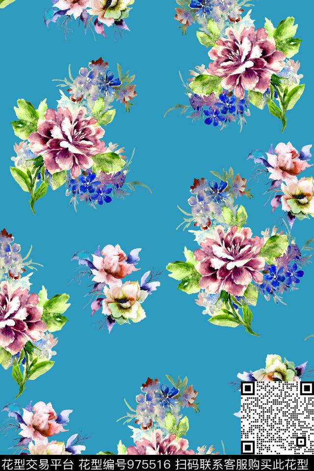 数码华亿平台大花花卉数码印花华亿平台下载（图片编号: 975516） - 瓦栏（Walan）