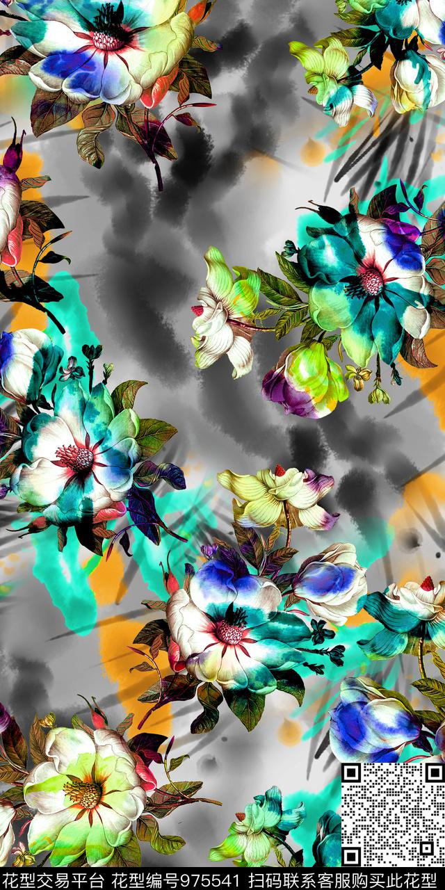 数码华亿平台水彩花卉手绘花卉数码印花华亿平台下载（图片编号: 975541） - 瓦栏（Walan）