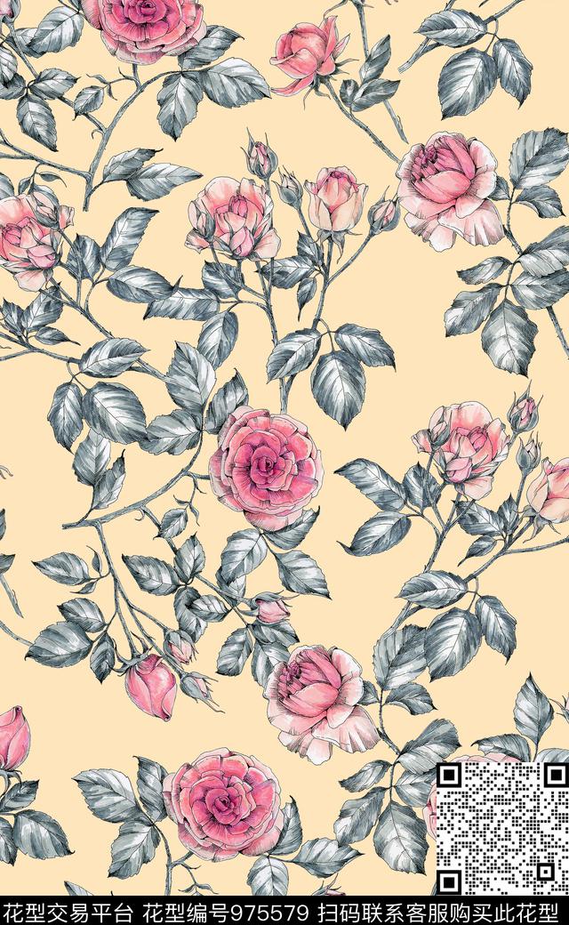 素雅数码华亿平台植物数码印花华亿平台下载（图片编号: 975579） - 瓦栏（Walan）