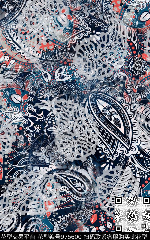 民族风抽象花卉数码印花华亿平台下载（图片编号: 975600） - 瓦栏（Walan）