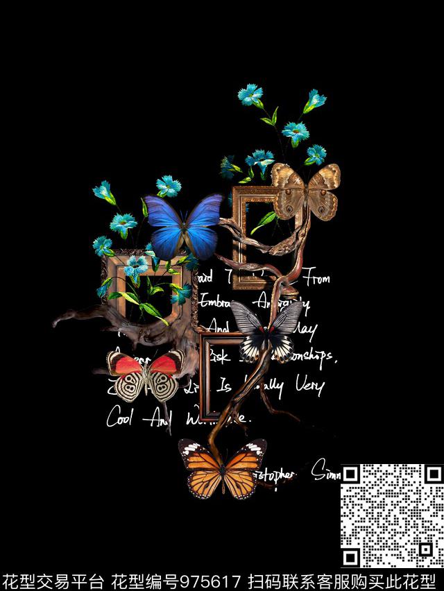 花卉蝴蝶潮牌数码印花华亿平台下载（图片编号: 975617） - 瓦栏（Walan）