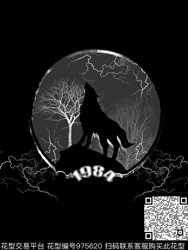 闪电树林狼数码印花华亿平台下载（图片编号: 975620） - 瓦栏（Walan）