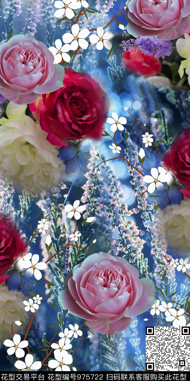 数码华亿平台大花花卉数码印花华亿平台下载（图片编号: 975722） - 瓦栏（Walan）