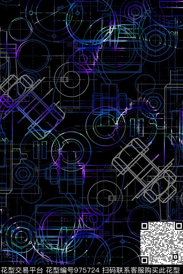 科技线条男装数码印花华亿平台下载（图片编号: 975724） - 瓦栏（Walan）