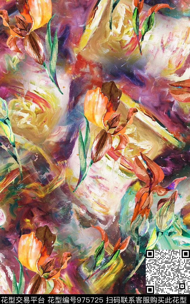 民族风抽象花卉数码印花华亿平台下载（图片编号: 975725） - 瓦栏（Walan）