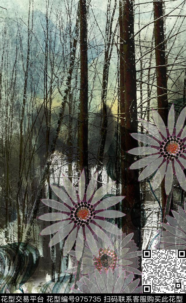 民族风抽象花卉数码印花华亿平台下载（图片编号: 975735） - 瓦栏（Walan）