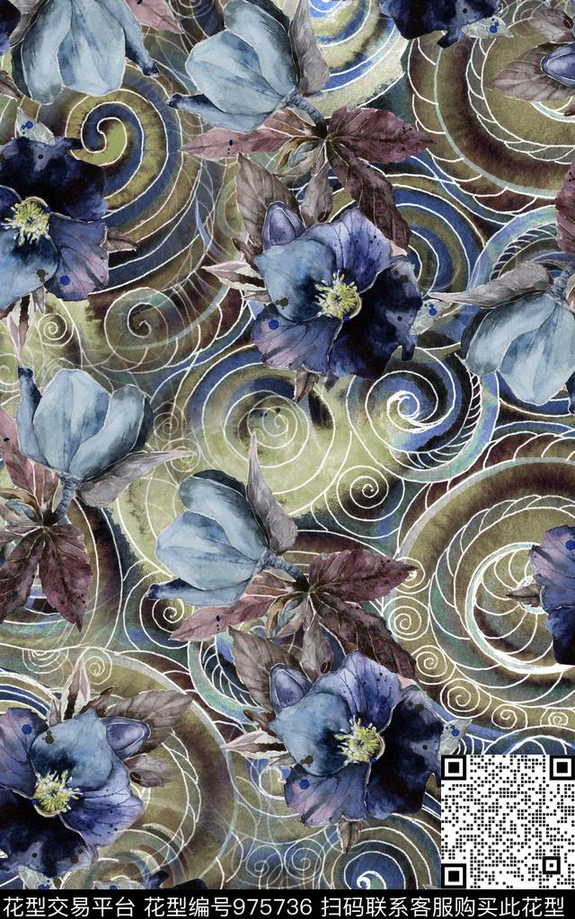 民族风抽象花卉数码印花华亿平台下载（图片编号: 975736） - 瓦栏（Walan）