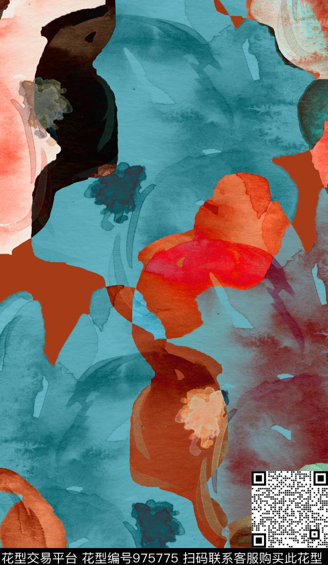 彩底花卉数码华亿平台水彩花卉数码印花华亿平台下载（图片编号: 975775） - 瓦栏（Walan）