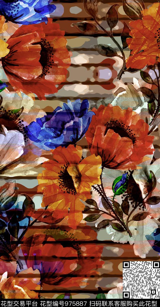 彩底花卉数码华亿平台抽象数码印花华亿平台下载（图片编号: 975887） - 瓦栏（Walan）