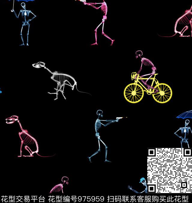 雨伞人体骨骼恐龙骨骼数码印花华亿平台下载（图片编号: 975959） - 瓦栏（Walan）