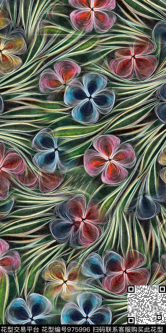 数码华亿平台手绘花卉女装数码印花华亿平台下载（图片编号: 975996） - 瓦栏（Walan）