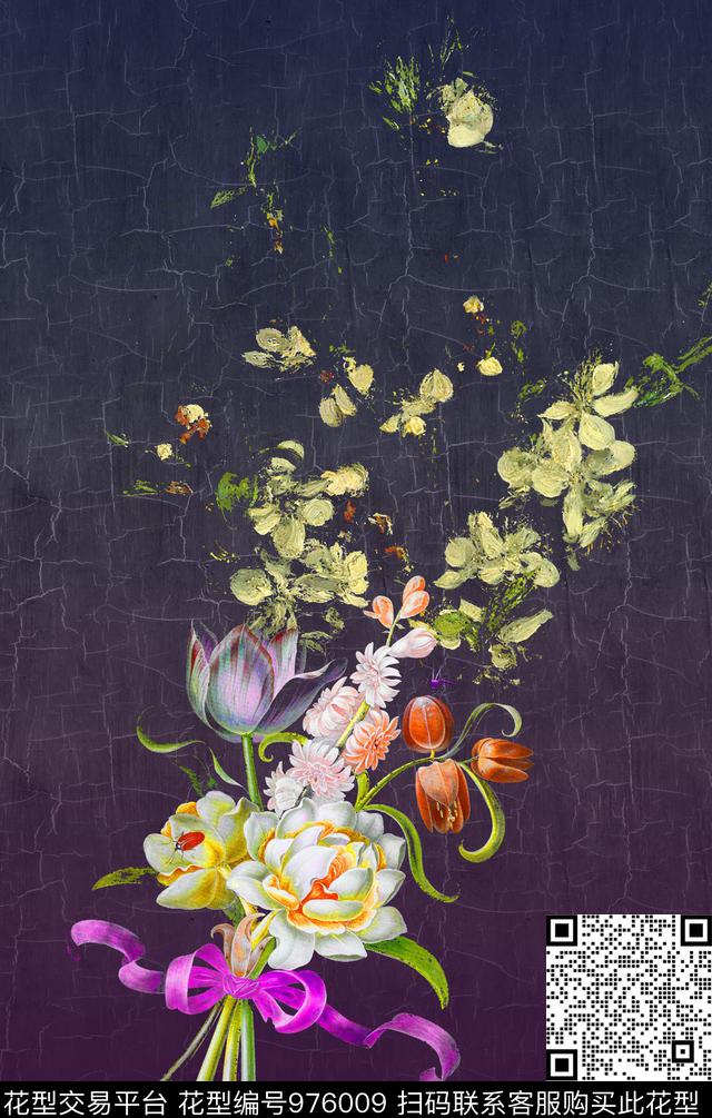 植物花卉定位花数码印花华亿平台下载（图片编号: 976009） - 瓦栏（Walan）