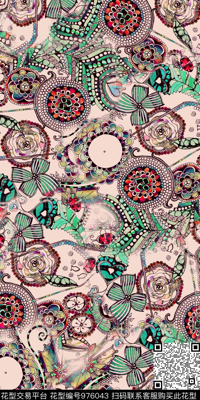 民族风复古手绘珠宝数码印花华亿平台下载（图片编号: 976043） - 瓦栏（Walan）