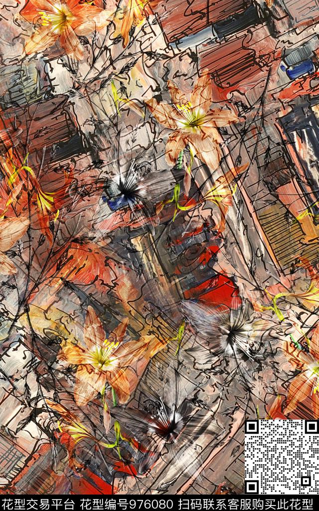 民族风抽象花卉数码印花华亿平台下载（图片编号: 976080） - 瓦栏（Walan）