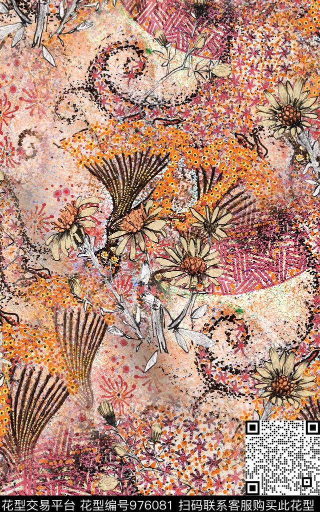 民族风抽象复古数码印花华亿平台下载（图片编号: 976081） - 瓦栏（Walan）