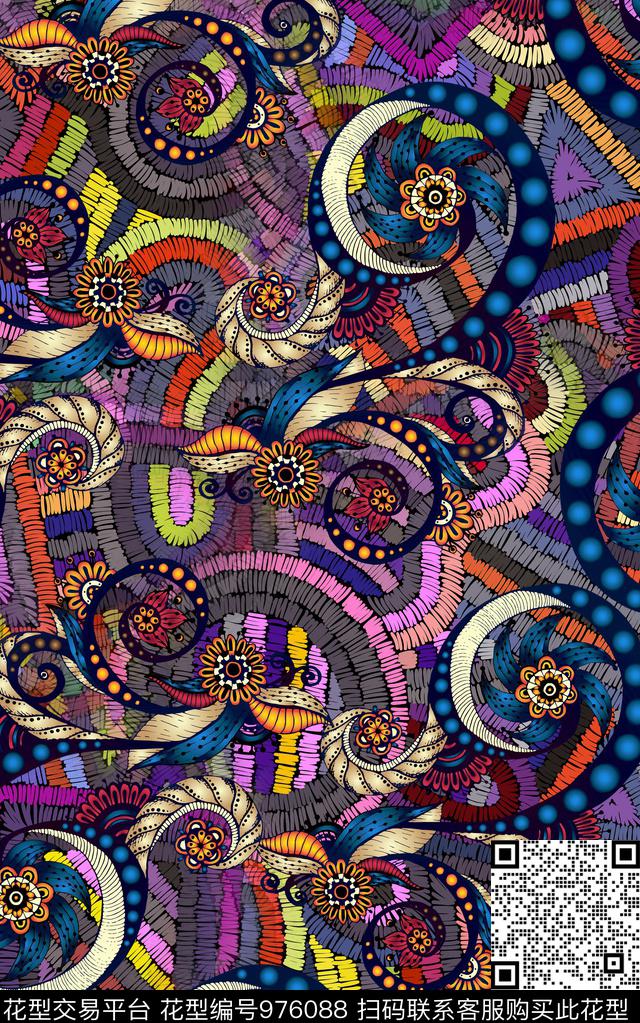 民族风几何复古数码印花华亿平台下载（图片编号: 976088） - 瓦栏（Walan）