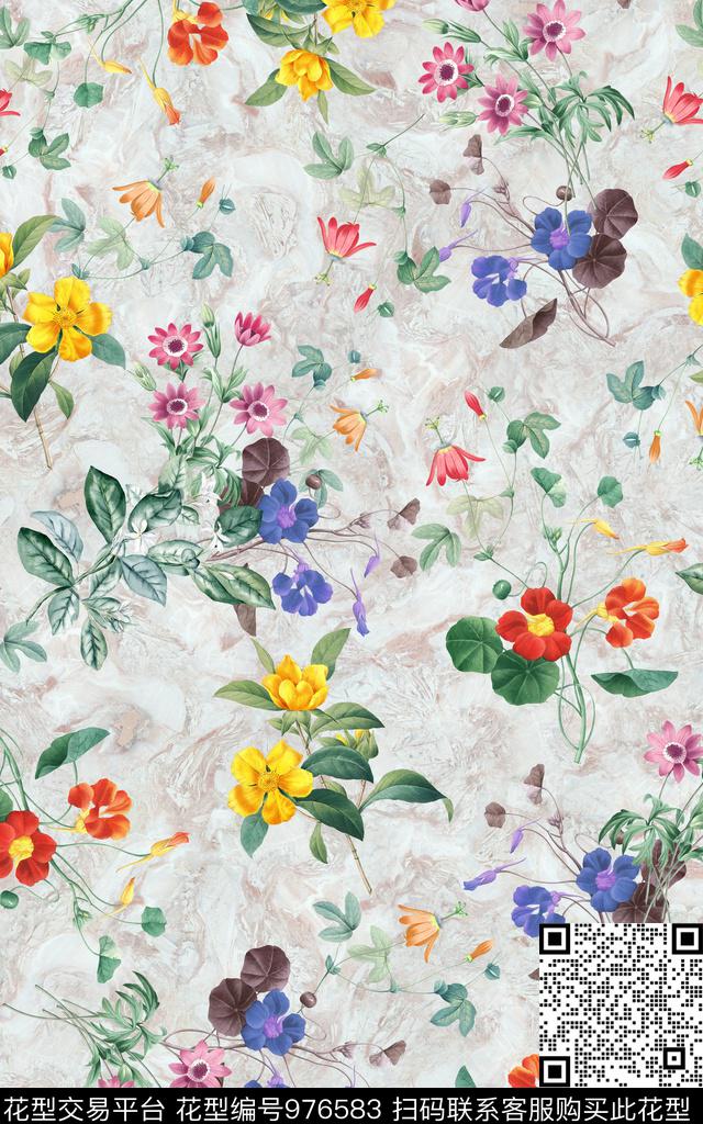数码华亿平台肌理清爽底花卉数码印花华亿平台下载（图片编号: 976583） - 瓦栏（Walan）