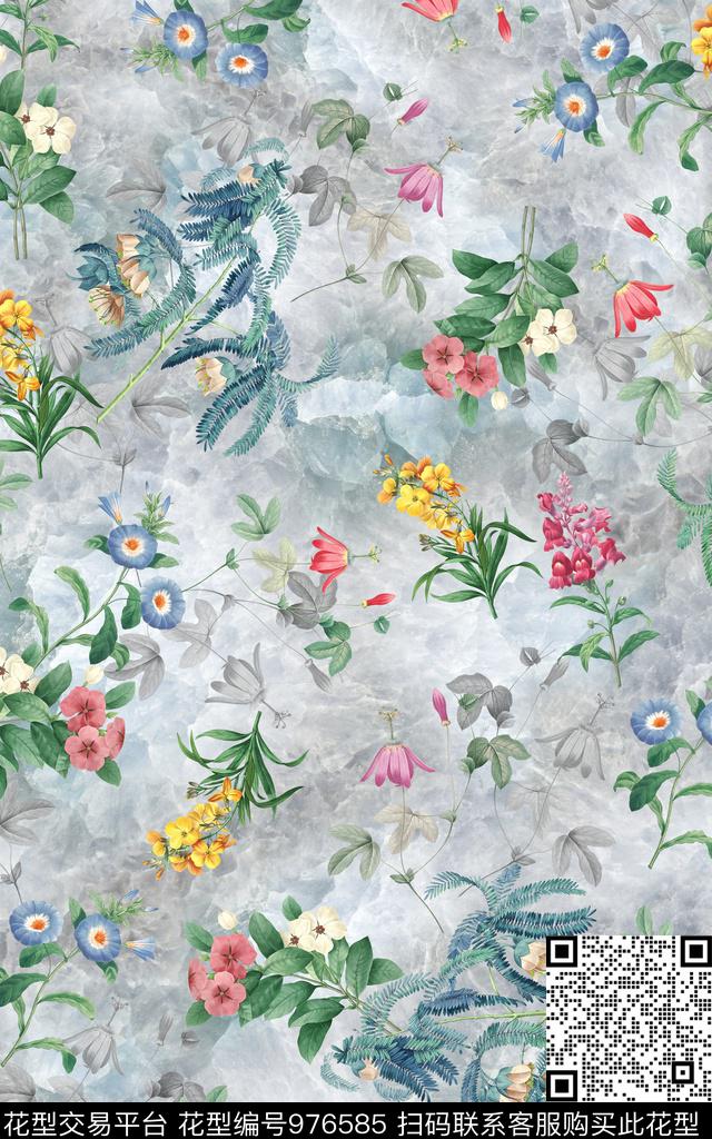数码华亿平台肌理手绘花卉数码印花华亿平台下载（图片编号: 976585） - 瓦栏（Walan）