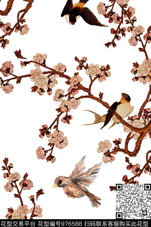 中国风田园花卉数码印花华亿平台下载（图片编号: 976588） - 瓦栏（Walan）