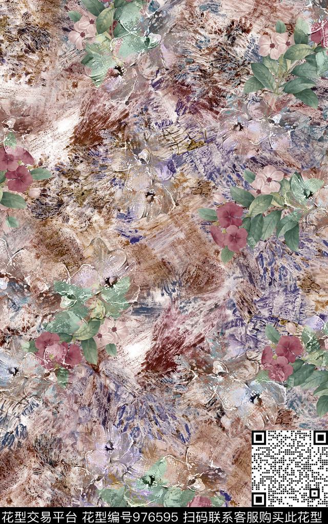 数码华亿平台肌理手绘花卉数码印花华亿平台下载（图片编号: 976595） - 瓦栏（Walan）