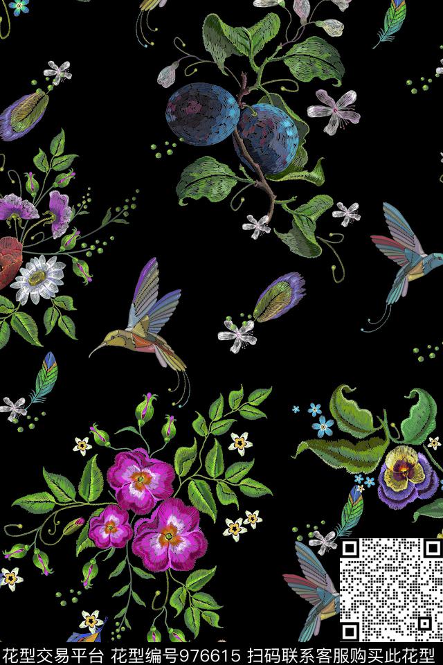 民族花卉民族风中国风数码印花华亿平台下载（图片编号: 976615） - 瓦栏（Walan）