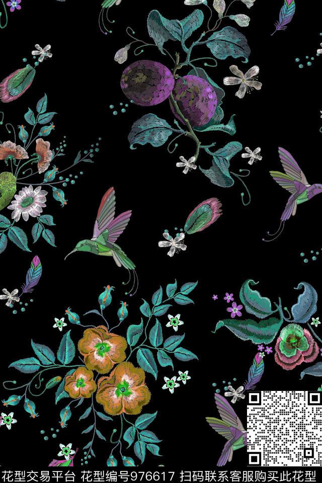 民族花卉民族风中国风数码印花华亿平台下载（图片编号: 976617） - 瓦栏（Walan）