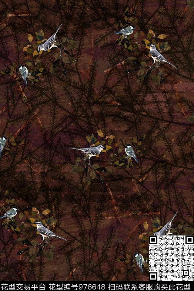 鸟男装树枝数码印花华亿平台下载（图片编号: 976648） - 瓦栏（Walan）