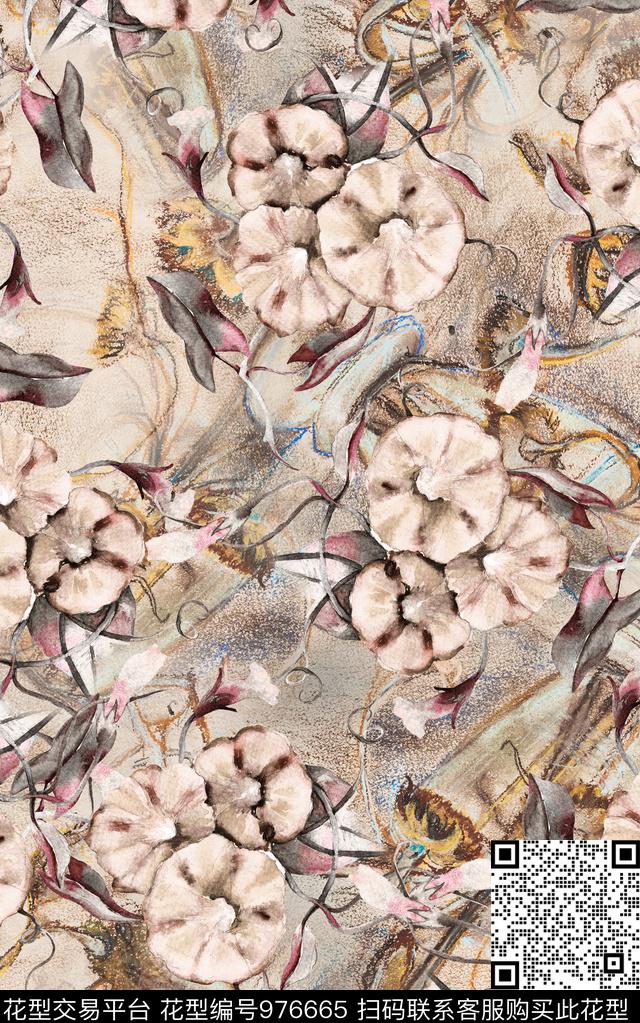 民族风抽象花卉数码印花华亿平台下载（图片编号: 976665） - 瓦栏（Walan）