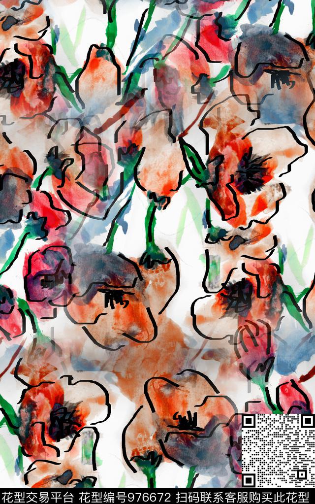 民族风抽象花卉数码印花华亿平台下载（图片编号: 976672） - 瓦栏（Walan）