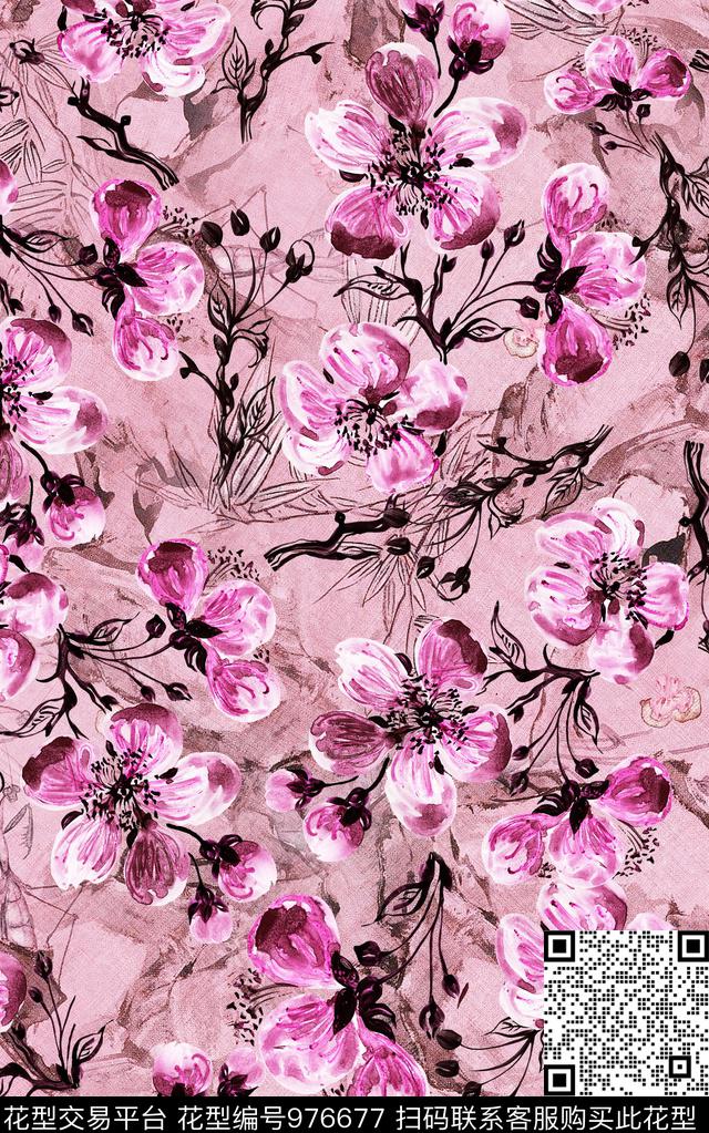 民族风抽象花卉数码印花华亿平台下载（图片编号: 976677） - 瓦栏（Walan）