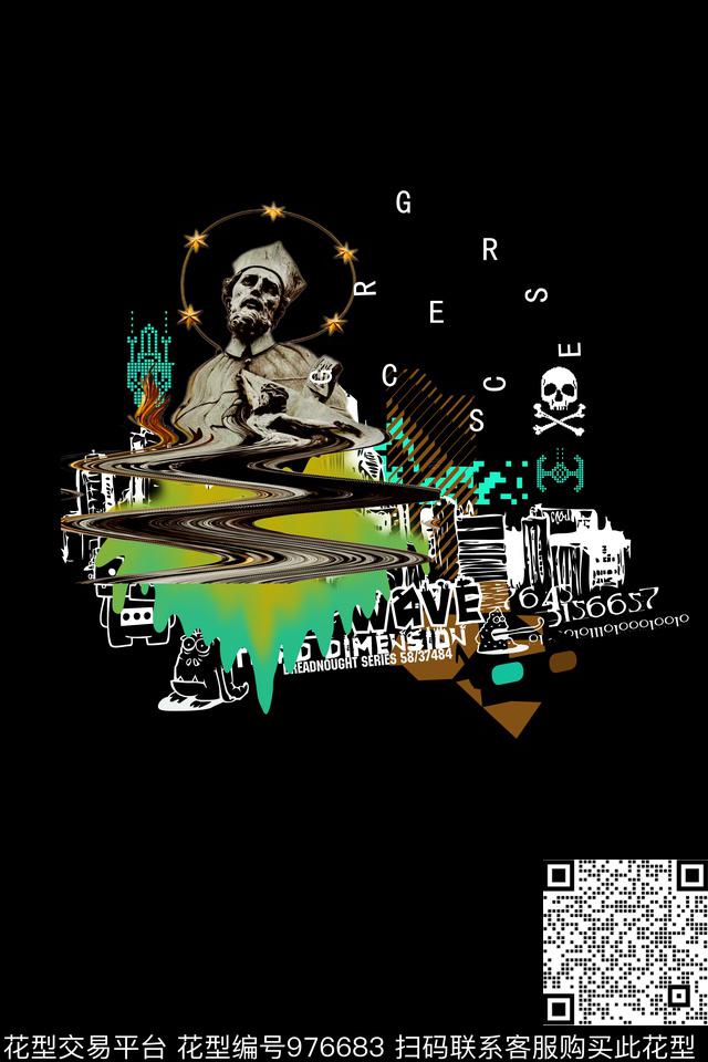 卡通线条男装数码印花华亿平台下载（图片编号: 976683） - 瓦栏（Walan）