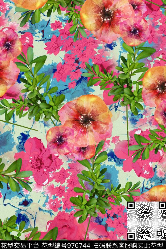 数码华亿平台花卉满版散花数码印花华亿平台下载（图片编号: 976744） - 瓦栏（Walan）