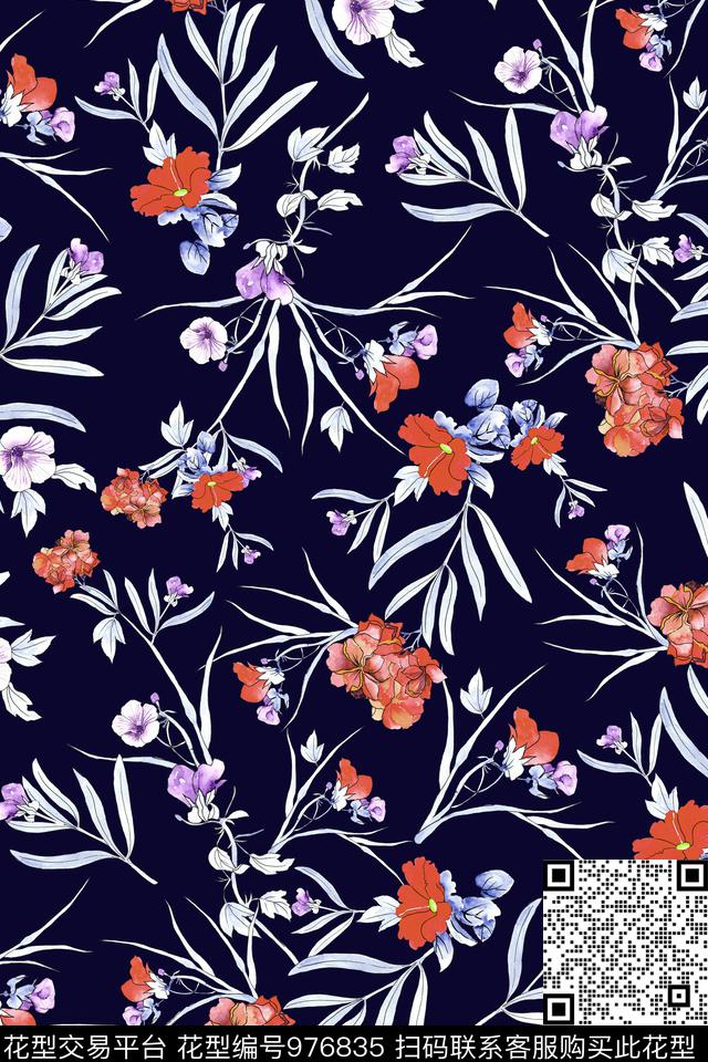 小碎花连衣裙花卉数码印花华亿平台下载（图片编号: 976835） - 瓦栏（Walan）