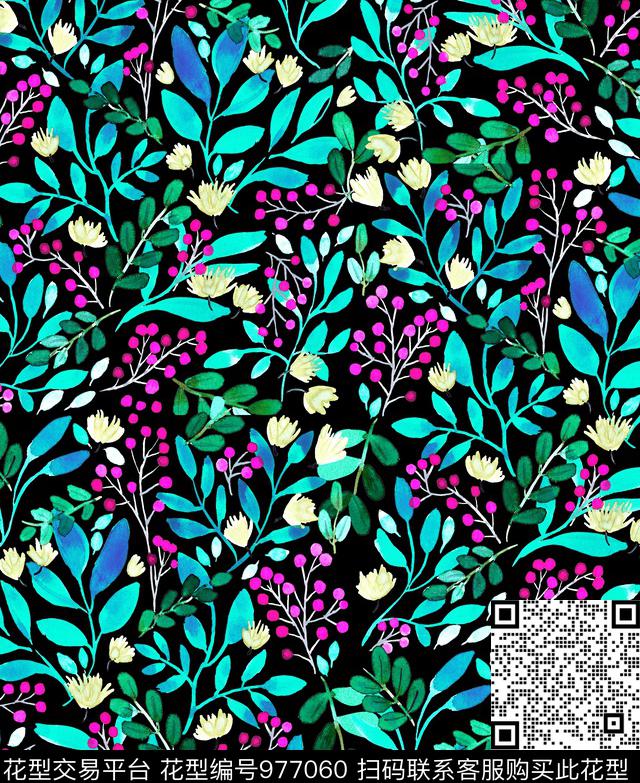 小碎花水彩花卉手绘花卉数码印花华亿平台下载（图片编号: 977060） - 瓦栏（Walan）