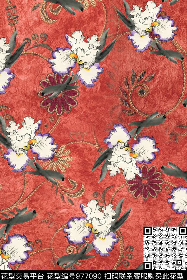 数码华亿平台女装满版散花数码印花华亿平台下载（图片编号: 977090） - 瓦栏（Walan）