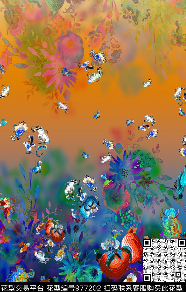数码华亿平台彩底花卉朦胧花卉数码印花华亿平台下载（图片编号: 977202） - 瓦栏（Walan）