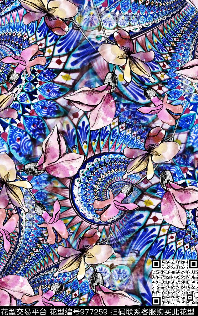 民族风抽象数码印花华亿平台下载（图片编号: 977259） - 瓦栏（Walan）