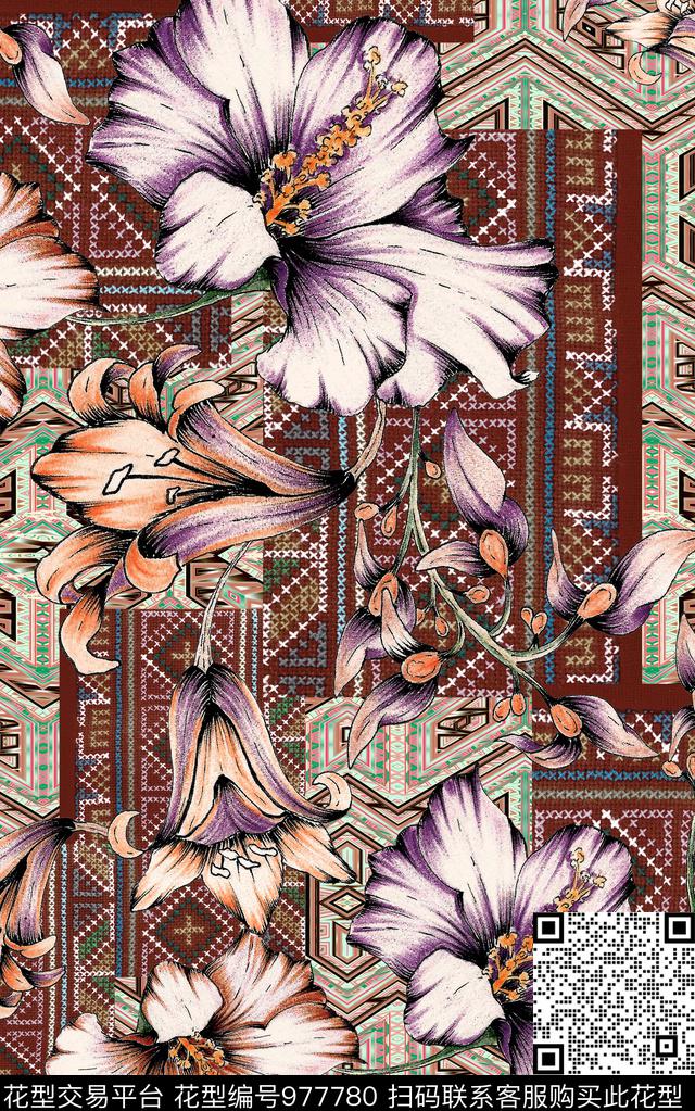 数码华亿平台民族风肌理数码印花华亿平台下载（图片编号: 977780） - 瓦栏（Walan）