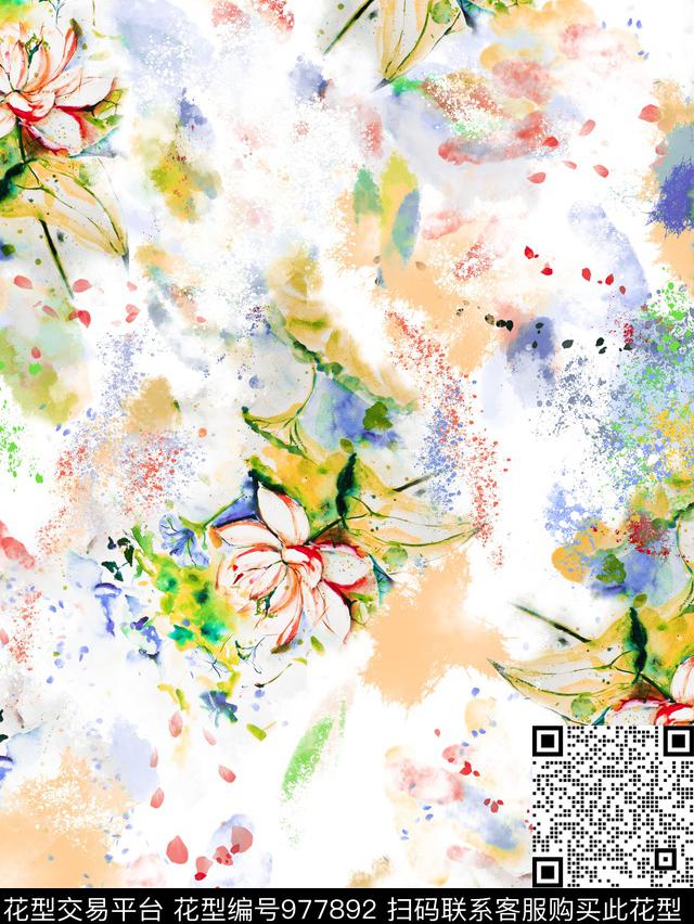 数码华亿平台抽象花卉数码印花华亿平台下载（图片编号: 977892） - 瓦栏（Walan）