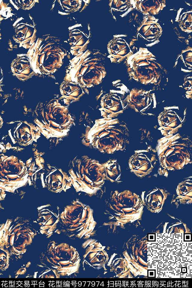 手绘花卉花卉玫瑰花传统印花华亿平台下载（图片编号: 977974） - 瓦栏（Walan）