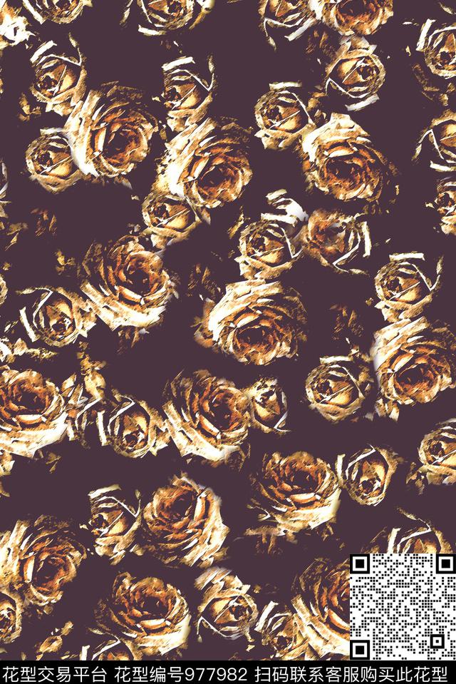 手绘花卉花卉玫瑰花传统印花华亿平台下载（图片编号: 977982） - 瓦栏（Walan）