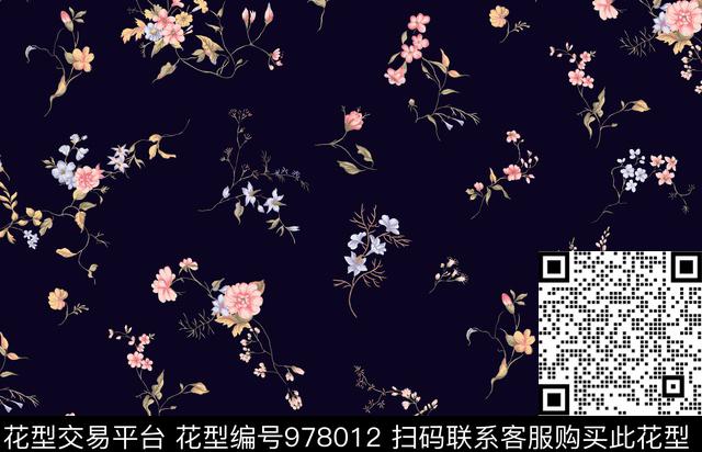 水彩花卉小碎花女性化传统印花华亿平台下载（图片编号: 978012） - 瓦栏（Walan）