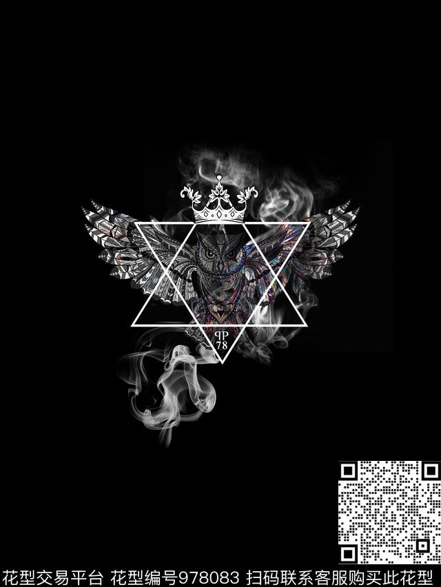 猫头鹰烟雾男T数码印花华亿平台下载（图片编号: 978083） - 瓦栏（Walan）