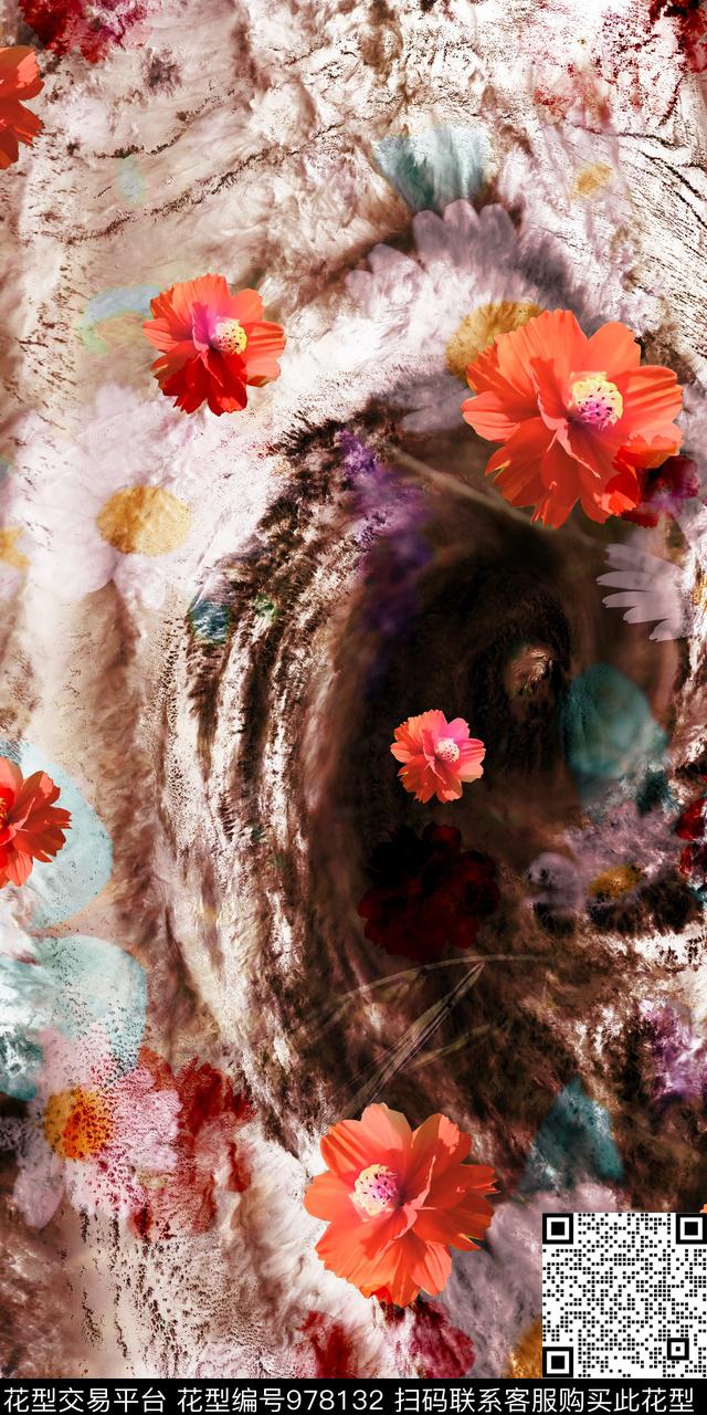 数码华亿平台花卉大牌风数码印花华亿平台下载（图片编号: 978132） - 瓦栏（Walan）