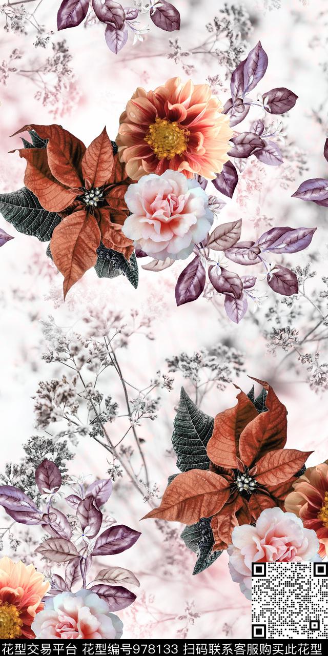 数码华亿平台植物花卉数码印花华亿平台下载（图片编号: 978133） - 瓦栏（Walan）