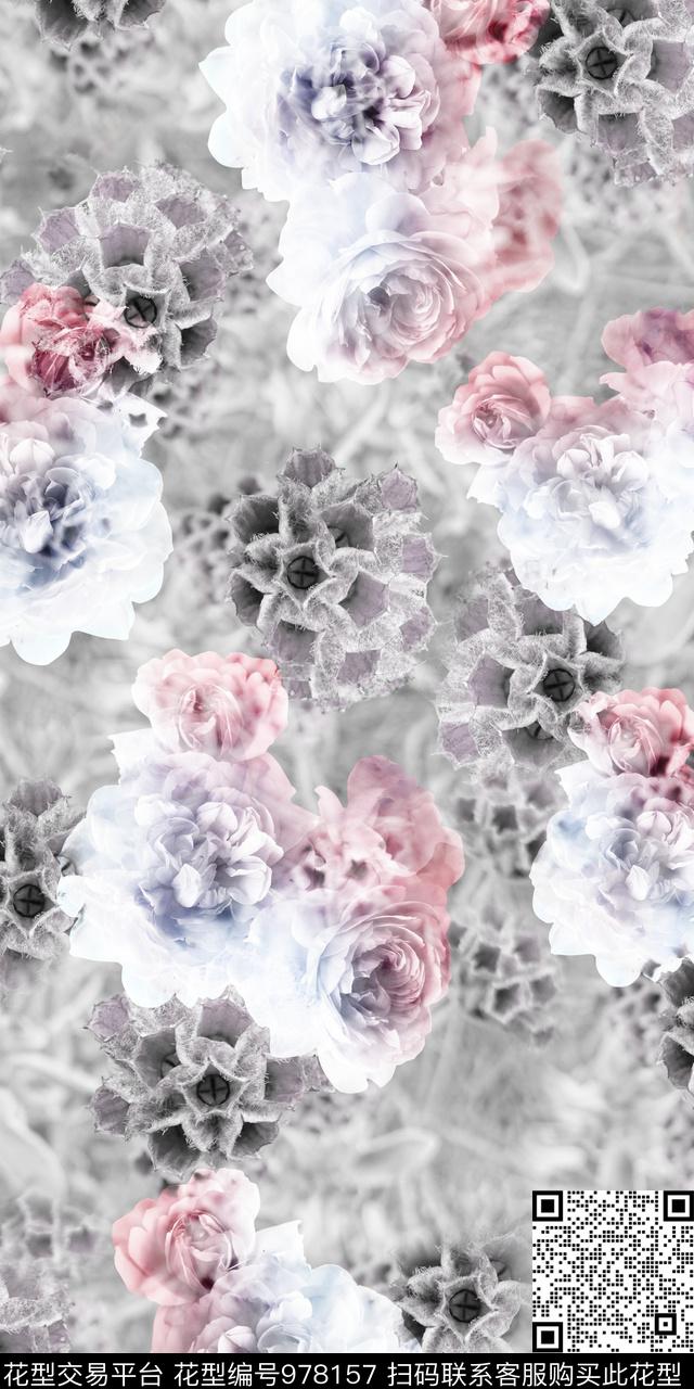 数码华亿平台抽象花卉数码印花华亿平台下载（图片编号: 978157） - 瓦栏（Walan）