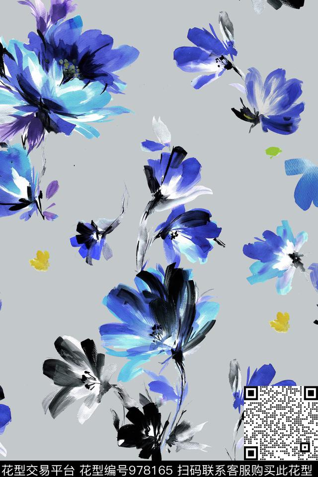 肌理水彩花卉手绘花卉数码印花华亿平台下载（图片编号: 978165） - 瓦栏（Walan）